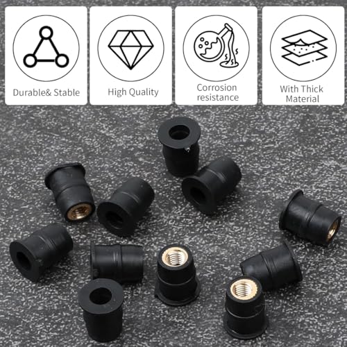 BHIPKOT 10 pcs 5mm Gummi Windschutzscheibe Muttern, Motorrad M5 Windschutzscheibe Verkleidung Bolzen Gute Mutter für die meisten Motorrad-Ersatzteile Schwarz (Typ: konvex)