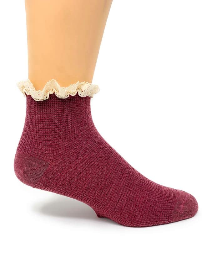 WARRIOR ALPACA SOCKSLadies Alpaca Wool, Waffle Knit Lace Trimmed Ankle Socks
