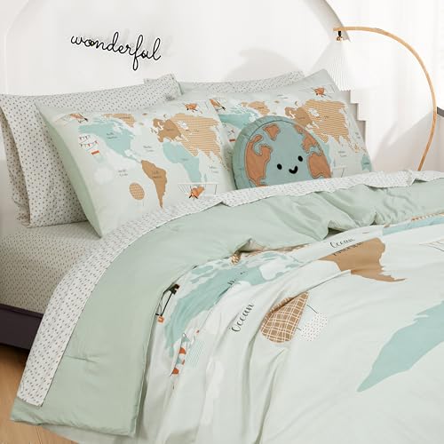 Image of Royale Linens BIAB Printed Bedding Set - 100% Microfiber Ultra-Soft 1 Comforter & 2 Standard Pillow Sham - Queen Size - Lightweight, Durable & Easy Care Bedding for All Seasons (EXPLORER Queen, Multi)