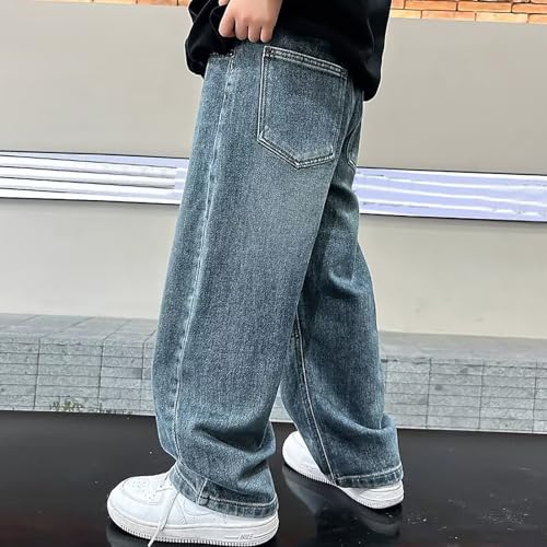 Teen Boys Baggy Jeans Straight Wide Leg Cargo Jean Trousers Kids Elastic Waisted Loose Fit Denim Pants Y2k Streetwear Pockets4