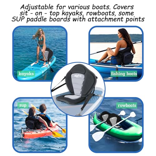 NEW-Vi Asiento Universal Deluxe para Kayak con Respaldo Desmontable, 4 Correas Ajustables, Asiento para Paddle Board, Canoas, Kayak y Bote de Pesca miniatura 4
