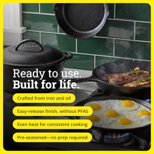 Image of Lodge Cast Iron Set - 5-Piece Set - Pre-Seasoned Kitchen Set - Skillets, Griddle & Dutch Oven Included - PFAS-Free Non-Toxic Cookware