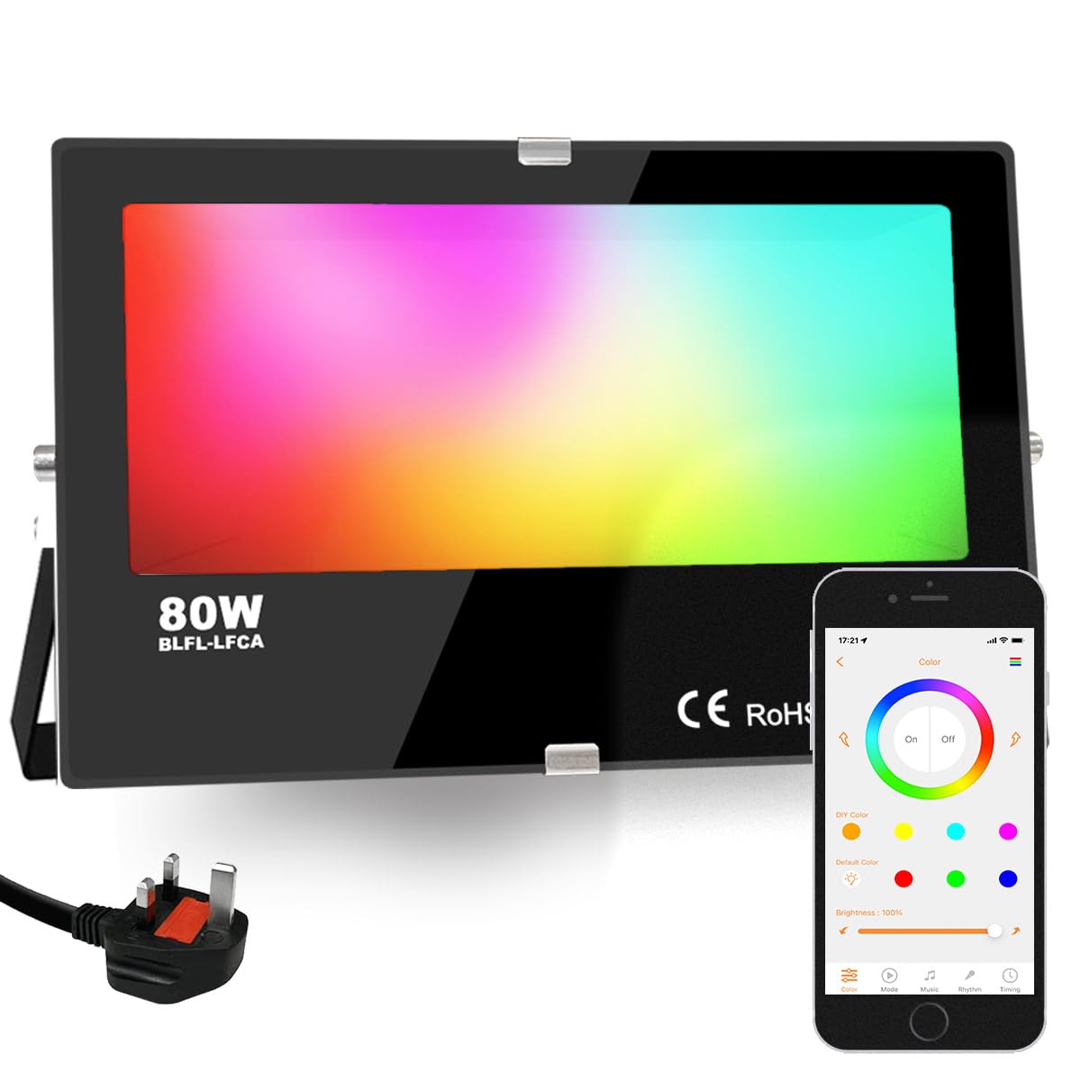 LED Floodlight 800W Equivalent, Outdoor RGB Colour Changing, Smart Flood Lights RGBW 2700K Warm White & 16 Million Colors, 20 Modes, Grouping, Timing, IP66 Waterproof