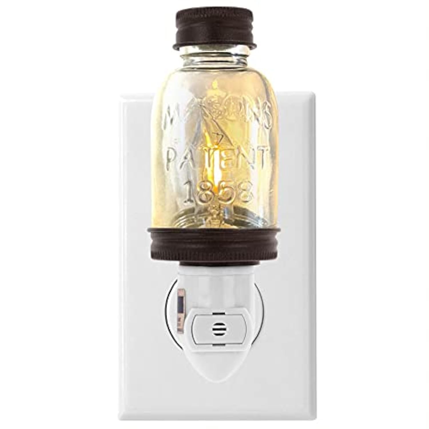 Autumn Alley Rustic Mini Mason Jar Night Light in Bronze | Auto On/Off Sensor | Plug in Farmhouse Wall Decor | Cute Country Night Light | Energy
