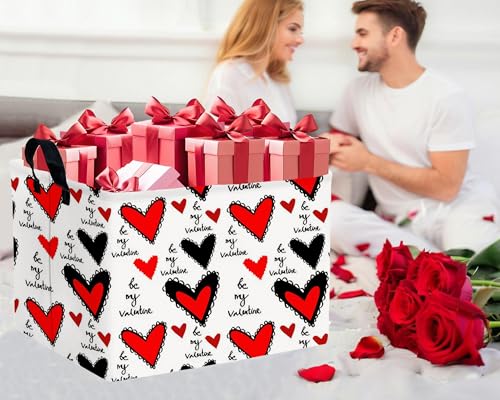 Image of Valentines Day Basket for Kids Heart Shaped Empty Storage Bins for Gifts with Handles Room Decor (Black Lace Red Love)