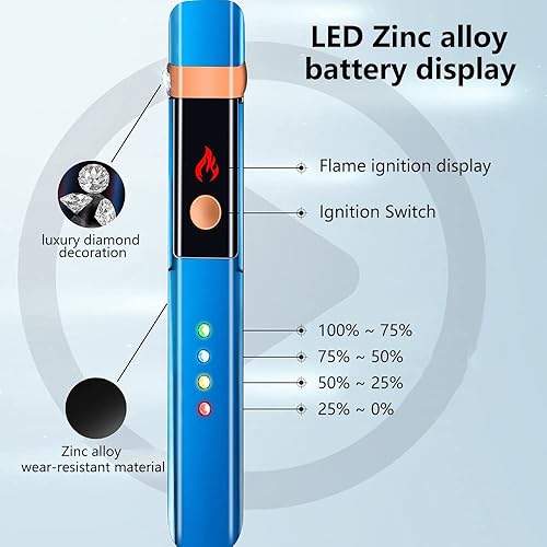 Miniatura 8 de Encendedor eléctrico con arco grueso, encendedor de plasma con decoración de diamantes de imitación, encendedor de arco con tecnología de