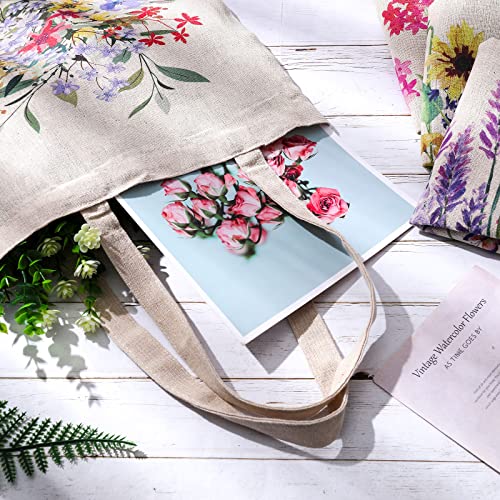 4 Pieces Reusable Tote Bags Canvas Tote Bags Canvas Reusable Shopping Bags Makeup Bags For Girls Women (Flower Style) #TOP5