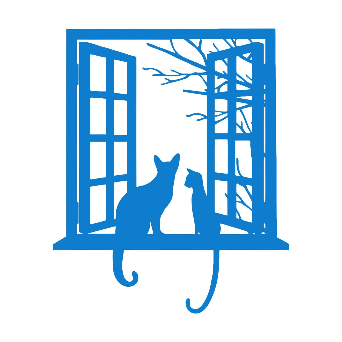 Black Cat Looking At The Child Fine Carving Stickers 36x42.5cm Art Decoration Small Blue
