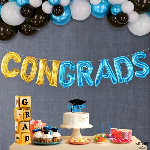Image of KatchOn, Blue and Gold Congrats Balloon - 16 Inch | Congrats Grad Balloons Foil for 2026 Graduation Party Decorations | Grad Balloons Banner, Blue and Gold Graduation Decorations 2026