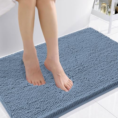 Smiry Luxury Chenille Bathroom Rugs 36x24, Extra Soft and Absorbent Shaggy Bath Mat, Machine Washable, Non-Slip Plush Carpet Runner for Tub, Shower, and Floor, Home Decor Accessories, Grayish Blue
