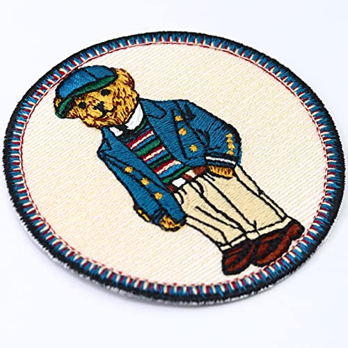 Image of Teddy Bear Sticker Embroidered Patch Teddy in Suit | Children Toys Emblem for All Fabrics | Iron-on Patch for Children Clothes | Repair Clothing Patches | 2.95x2.95 in