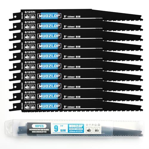 Image of MUOZLOP10 Pack 9 inch Reciprocating Saw Blades Set, 6 /12TPI High Carbon Saw Blades, Woodcutting Saw Blades with Organizer Case (10, 6 /12TPI /9 inch)