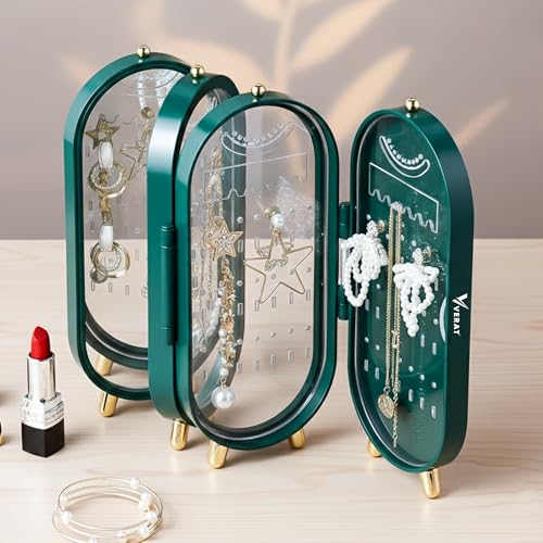 Image of VERAT Rotating Earrings Stand Jewelry Display Organiser /Earrings organiser /Jewellery towers /jewellery stands /earring organizer Container for Home Wardrobe & Cupboard (Green)