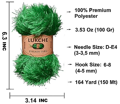 Image of Eyelash Fun Fur Yarn Premium 100% Polyester 164 Yds (150 Mt), 3.53 Oz (100 Gr) Colorful Crochet Yarn Dıy Hand Knitting. (Green, 1 Skein)