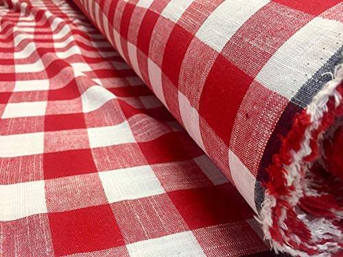 Gingham Linen Checked Fabric Check Material Buffalo Plaid - Dressmaking, Curtains, Home Furnishing - 140cm Wide (RED & White, 1 METRE) - Image 3