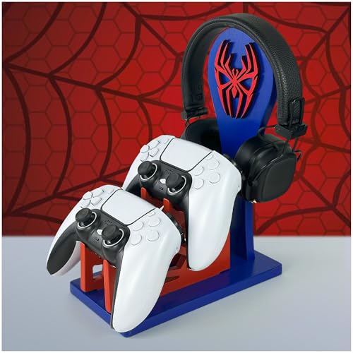 Gamer Gift for Men Teenage Boy Wood Controller Organizer with Headphone Holder & Game Controller Stand - Unique Gift Idea for Husband Boyfriend Gamers Game Lover Gaming Accessory (Spider)