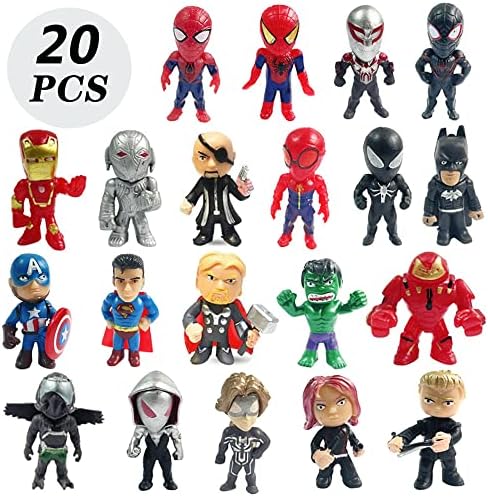 HJIAYAN Superhero Mini Action Figure Toy Hero Adventure Collection Set, Superhero Themed Party Supplies, Birthday Party Cupcake Figurine (20 Pieces)