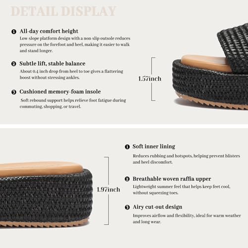 Image of Monrovia Platform Sandals Women Raffia Espadrille Slides, Woven Straw Flatform Beach Sandals Women, Slip On Summer Vacation Shoes, Comfortable Casual Daily Wear