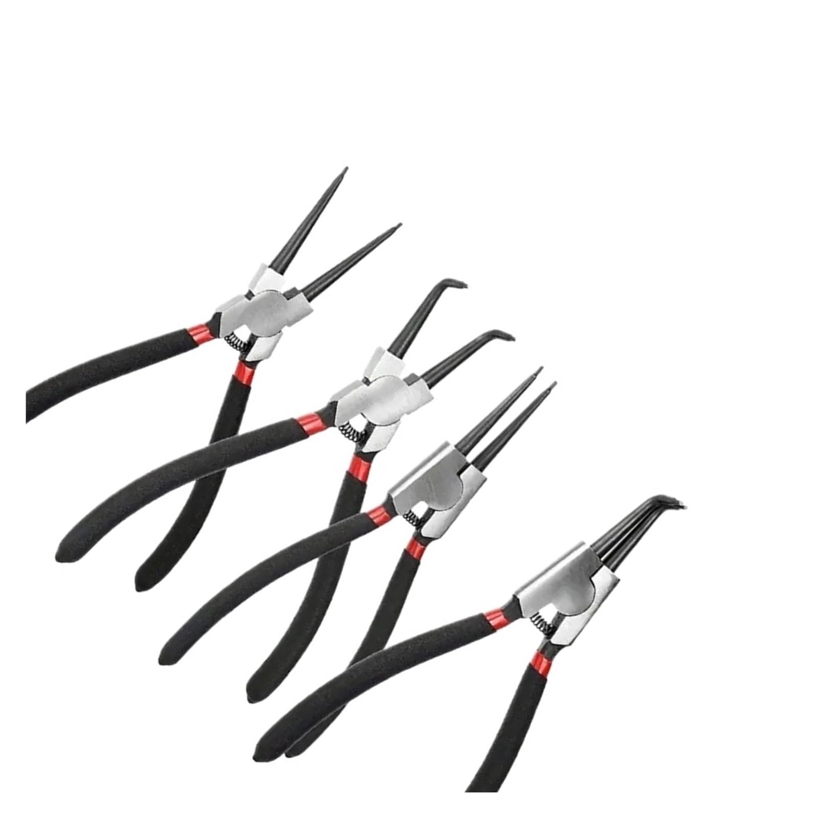 Set di pinze for anelli elastici dritti e piegati da 4 pezzi da 7 pollici | Utensili manuali for la rimozione degli anelli elastici interni ed esterni a punta lunga for vari lavori di assemblaggio