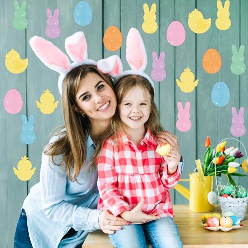 Image of Easter Paper Cutouts - 100 Pcs Glitter Spring Bunny Egg Chick DIY Paper Cutouts with Gluepoint for Easter Birthday Baby Shower Party Supplies Spring Holiday Favor Home School Bulletin Board Wall Decor