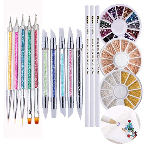 Nail Art Tools Acrylic Nail Brush 23 Pcs Rhinestone Picker Wax Pencil Tips