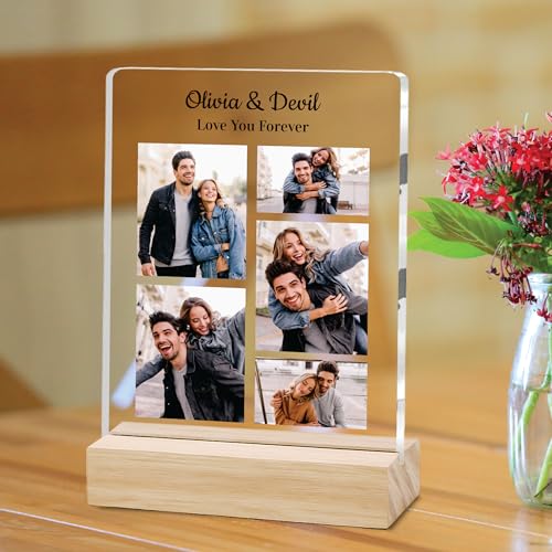 Image of Giftplease Customized Photo Frame with Wooden Stand | Transparent | Personalized Couple Picture Frame Gift for Girlfriend, Boyfriend, Husband, Wife |Anniversary, Wedding, Valentine s Day C 01