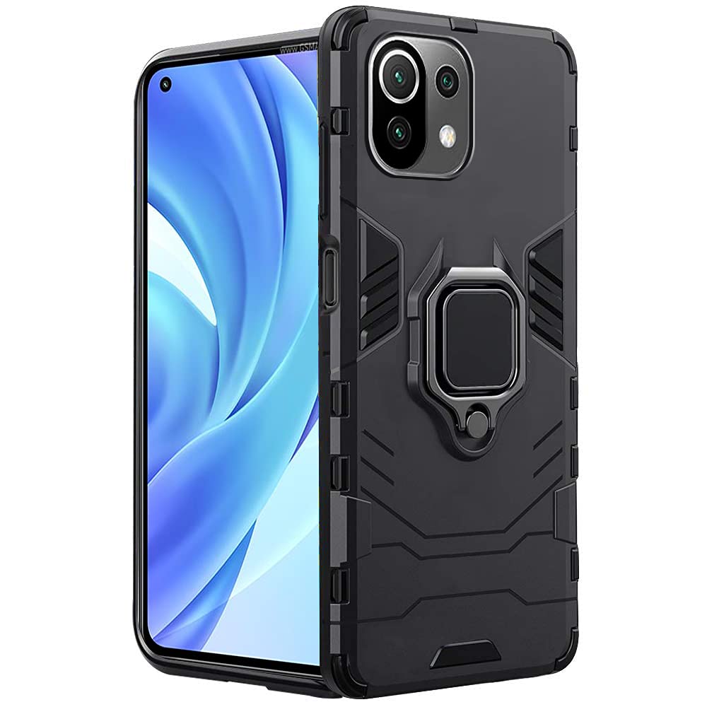 TheGiftKart Tough Armor Bumper Back Cover Ring Holder and Kickstand in-Built 360 Degree Protection Back Cover for Xiaomi 11 Lite NE 5G / Mi 11 Lite (Carbon PC, Polymer | Black) (B097NBPBWZ) Amazon Price History, Amazon Price Tracker