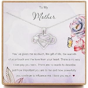 Mum Necklace, Sterling Silver CZ Infinity Love Heart Pendant Necklace, Mother’s Day Gifts, Necklace for Mum from Son, Wedding Gifts for Mum from Daughter