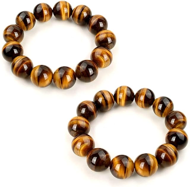 Tiger Eye Bracelet 10mm Buddhist Prayer Mala Agate Stone Bracelet Elastic Beaded Bracelets for Men -2 Pcs