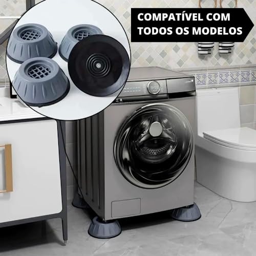 Pé Máquina de Lavar Roupas Nivelador Lava e Seca Kit 4 Peças Suporte Anti Vibração Almofada Amortece