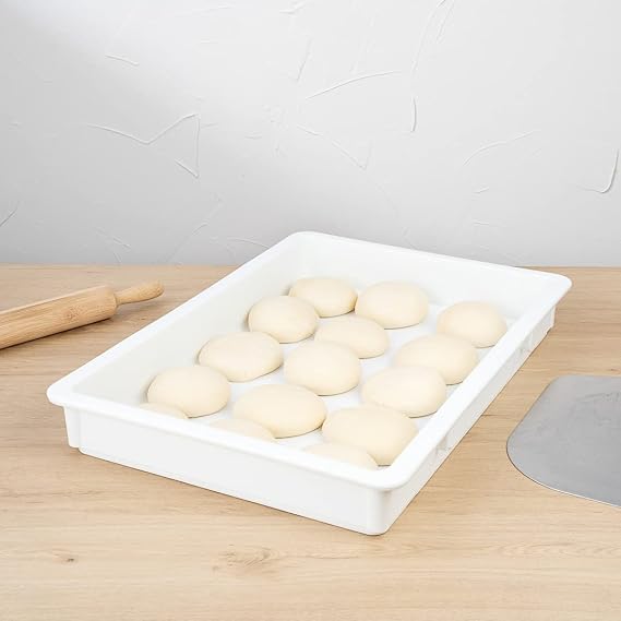 26 x 18 x 3 Inch Proofing Boxes, 10 Rectangle Dough Boxes - Stackable, Dishwasher-Safe, White Plastic Pizza Dough Boxes, Durable, Lids Sold Separately