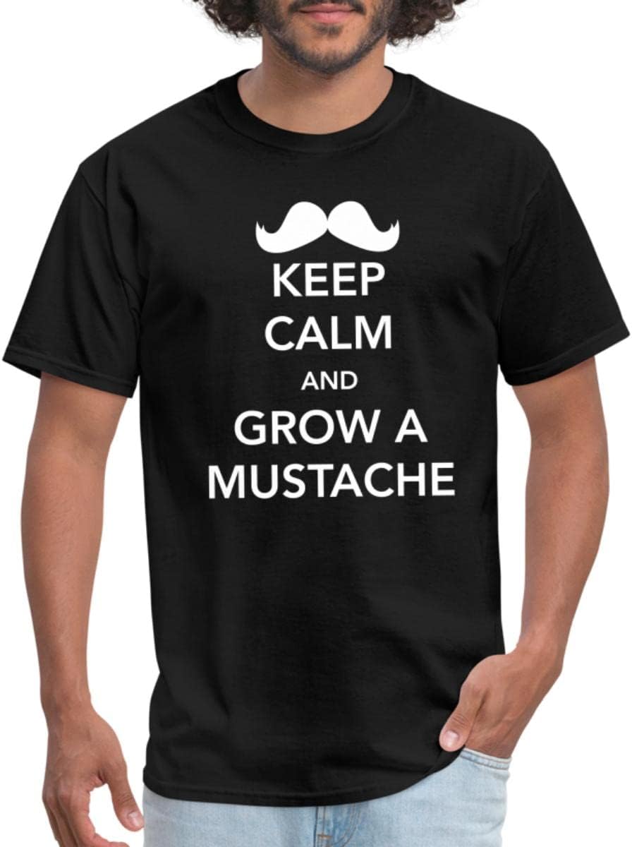 Spreadshirt Keep Calm Grow A Mustache Men's T-Shirt, L, Black