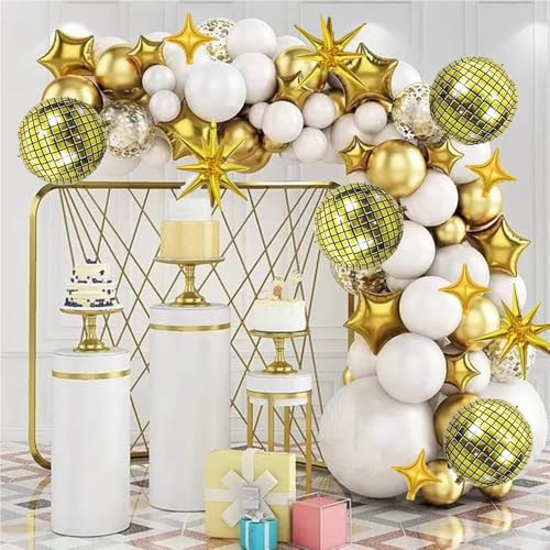 Image of 20pcs 22Inch Golden Disco Ball Ballons, 4D Large Foil Balloons with Metallic Star for 70s Disco Dance Birthday Graduation New Year (Golden Star /Disco Ball 20pcs)