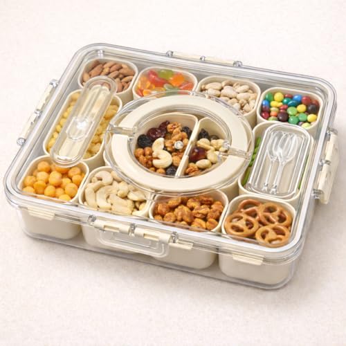Image of Vasukie Divided Fridge Storage Boxes With 4 Serving Veggie Tray with Lid and Handle, Fridge Organizer with Removable 4 Compartment, Fridge Storage Containers (12 Compartment-1PC)