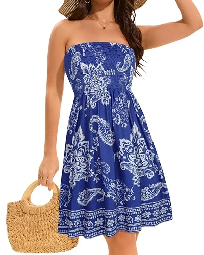 Image of elescat Summer Dresses for Women 2026 Strapless Casual Beach Cover Ups Tube Top Sundress