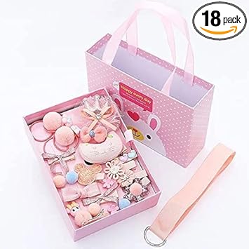 Neelam Forever 18Pcs/Set Mix Style Headwear Set Children Accessories Ribbon Bow with Full Covered Clips Hairpins for Girls Princess Crown Headdress Hair Accessories with Gift Box