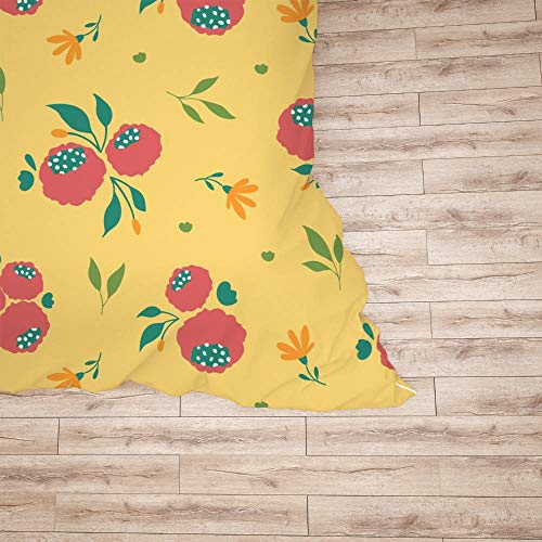 Parure de lit King polyester motif fleurs jaune housse de couette 3 pièces