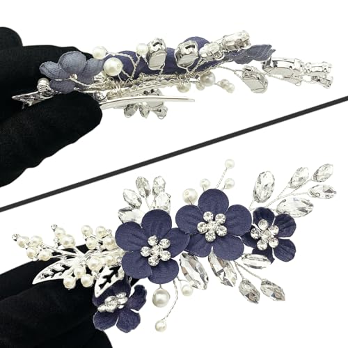 Pinzas para cabello florales azul oscuro para boda miniatura 5