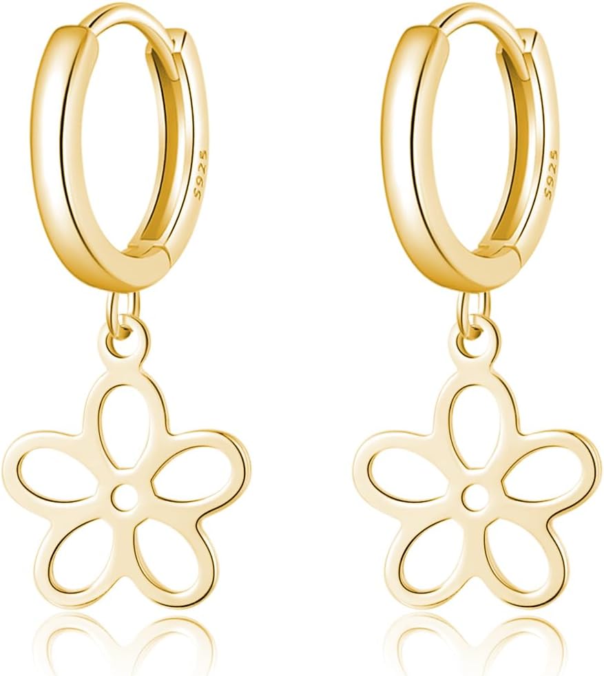 SLUYNZ Solid 925 Sterling Silver Flower Hoop Earrings for Women Teens Hollow Flower Hoop Earrings Huggie
