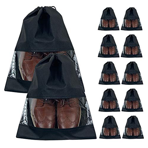 TK - Travel Shoe Bags, 12pcs, Non-Woven, Packing Organizers, Upgraded Thickness, Reinforced Stitching, Shoe bag, Shoe bags for travel (Black)