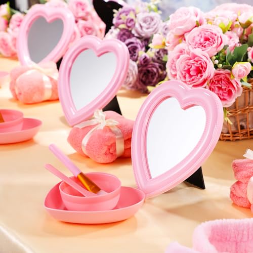 Espejo de maquillaje en forma de corazón rosa, pack 8 piezas miniatura 6