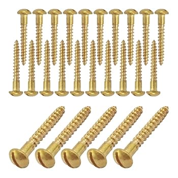 Virello 25Pcs M3.5 x 25mm Brass Wood Screws, Round Head Self-Tapping Screws for Furniture Repair, DIY Crafts, and Decorative Applications