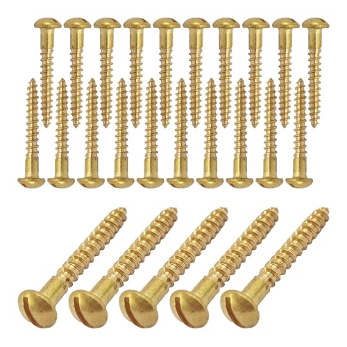 Virello 25Pcs M3.5 x 25mm Brass Wood Screws, Round Head Self-Tapping Screws for Furniture Repair, DIY Crafts, and Decorative Applications