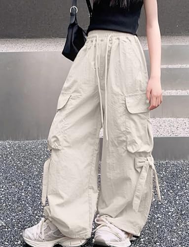 Girls Cargo Jogger Pants with Bowknots High Elastic Waist Baggy Pants Hip Hop Trousers Casual Streetwear2