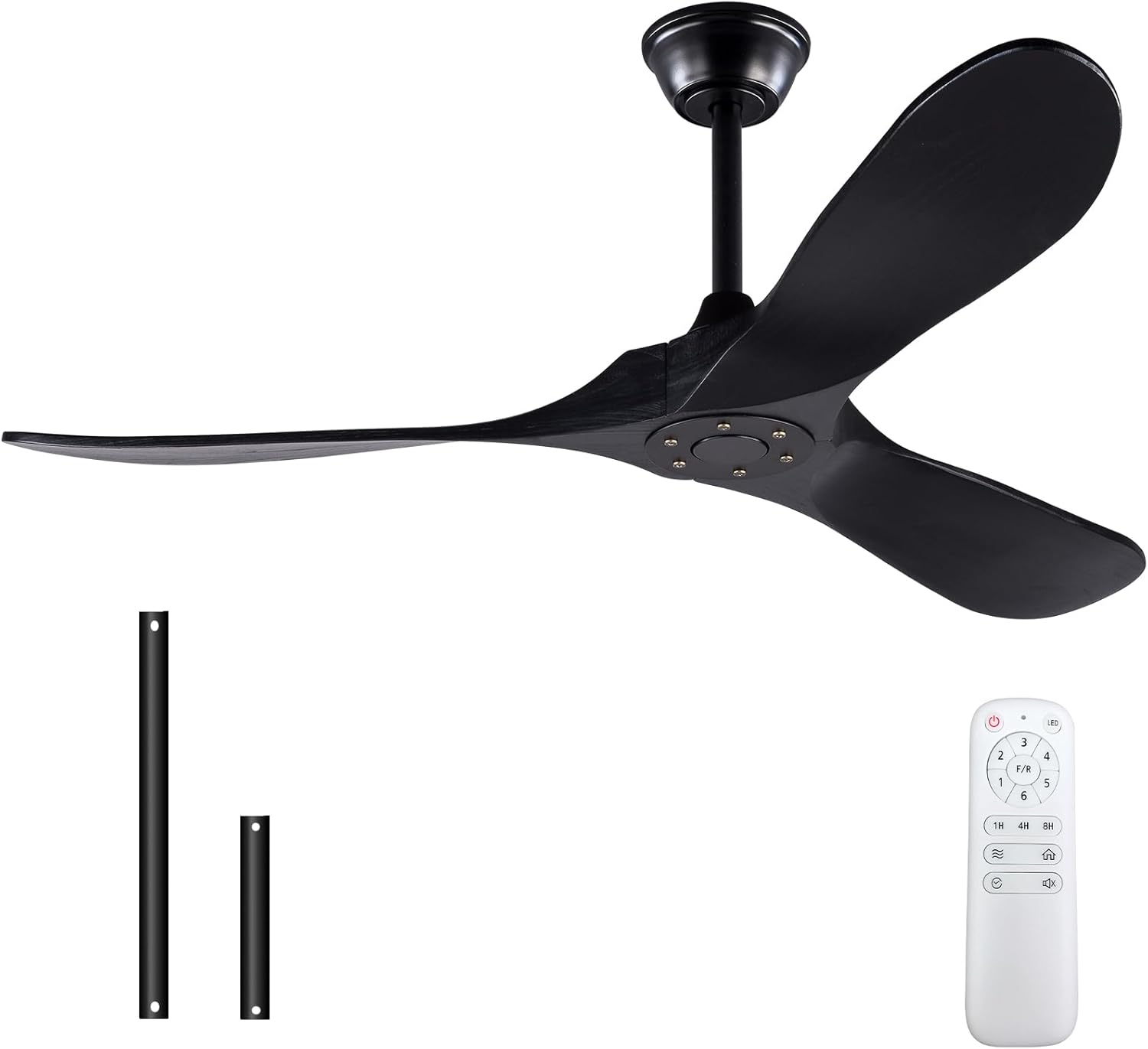 BOOMJOY Black 52 Inch Wood Ceiling Fan no Light with Remote Control, Quiet Reversible DC Motor, 52 Inch Modern Ceiling Fans without Light for Bedroom Living Room Study
