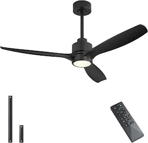 WINGBO 48" Outdoor Ceiling Fan with Lights, Waterproof, Remote Control, 3 CCT, Quiet DC Motor, Black