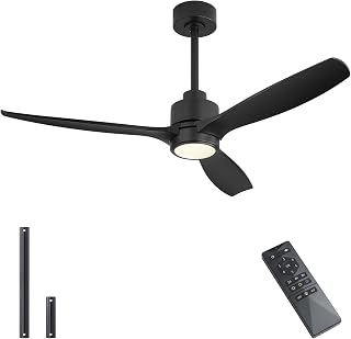 WINGBO 48" Wet Rated Ceiling Fans with Lights, Outdoor/Indoor, Black | 3 ABS Blades Waterproof Modern Ceiling Fan with Remote, 3CCT & Dimming, Quiet 6-Speed DC Motor, for Porch Patio Bathroom
