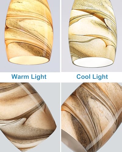 Image of Karyfine Oval Glass Pendant Lamp Shade - Grey Blue Art Glass Light Covers for Kitchen Island Pendant Light Replacement (Light Brown)