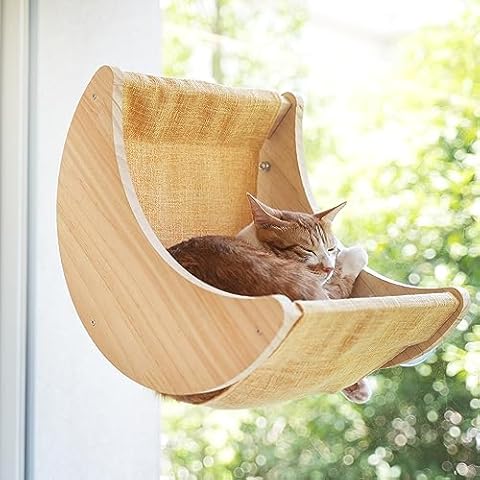 HAPYKITYS Window Cat Beds for Indoor Cats Perches Moon Shelves Mounted with Strong Suction Cups Cat Window Seat for Sleep and Watch Birds Cover