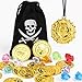 Produktbild COLOFALLA Piraten Schatz Piraten Goldmünzen Set Goldmünzen Piratenschatz 10 Stücke Goldmünzen 10 Stücke Acryl Diamanten 1 Stück Golden Medaillen zum Piratenspiel für Kindergeburtstag Piraten Deko
